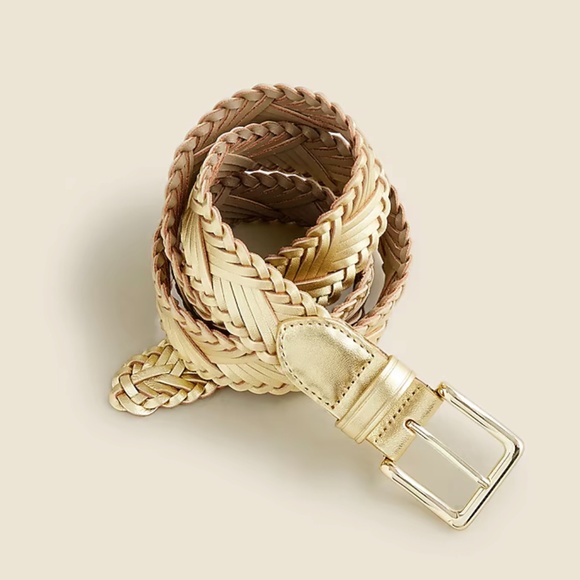 J Crew Gold Plaited Italian Leather Belt - Picture 1 of 1